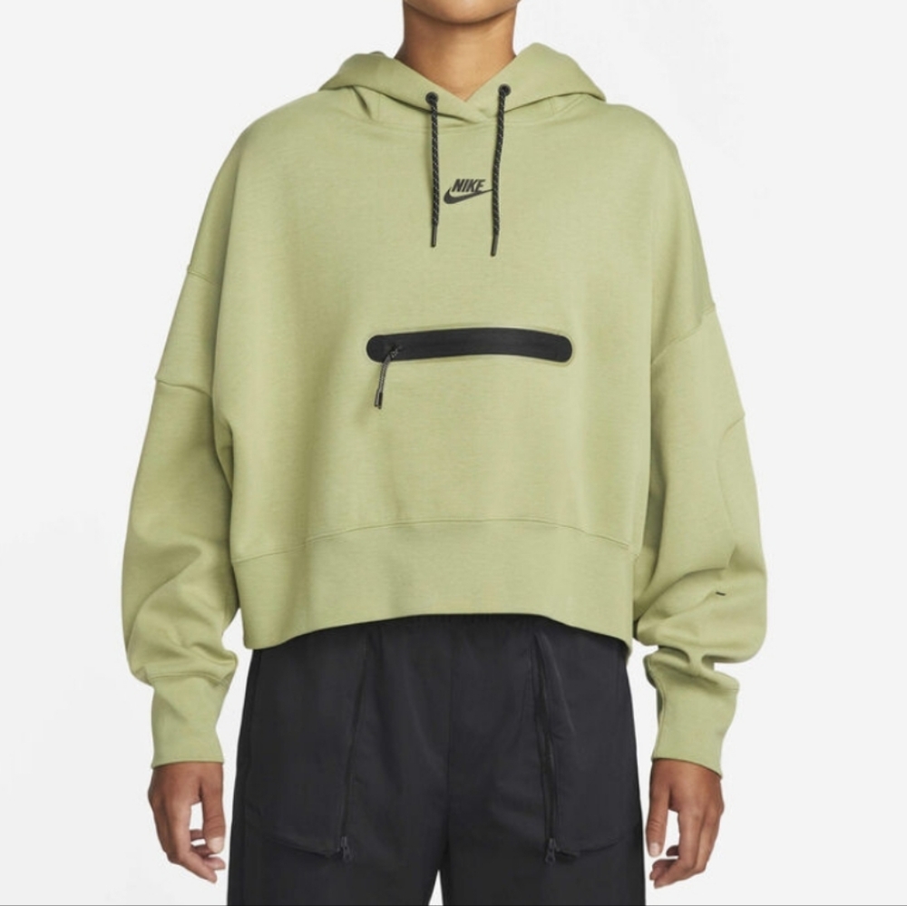 Nike Women's Oversized Cropped Green Hoodie